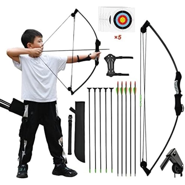 Piaoyu Arco y Flecha para Adolescentes, Juego de Tiro con Arco para Principiantes, para Práctica de Tiro con Arco Compuesto para Jóvenes, Entrenamiento de Tiro con Arco Al Aire Libre y en el Patio, Re