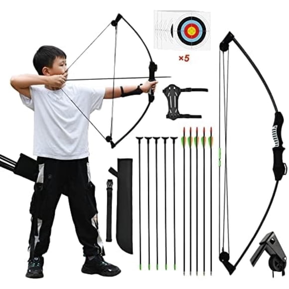 Piaoyu Arco y Flecha para Adolescentes, Juego de Tiro con Arco para Principiantes, para Práctica de Tiro con Arco Compuesto para Jóvenes, Entrenamiento de Tiro con Arco Al Aire Libre y en el Patio, Re