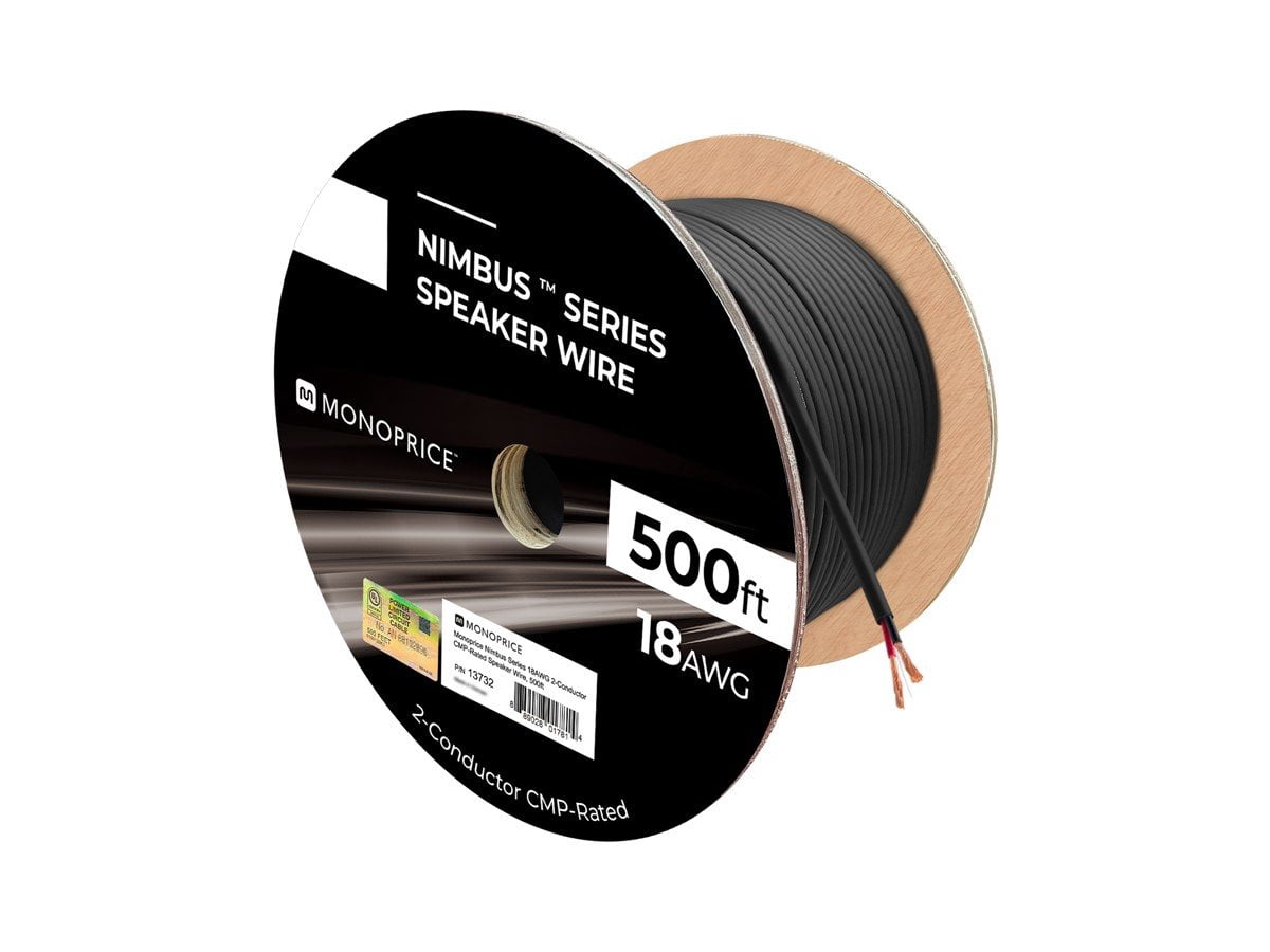 Monoprice Speaker Wire, CMP Rated, 2-Conductor, 18AWG, 500ft, Black