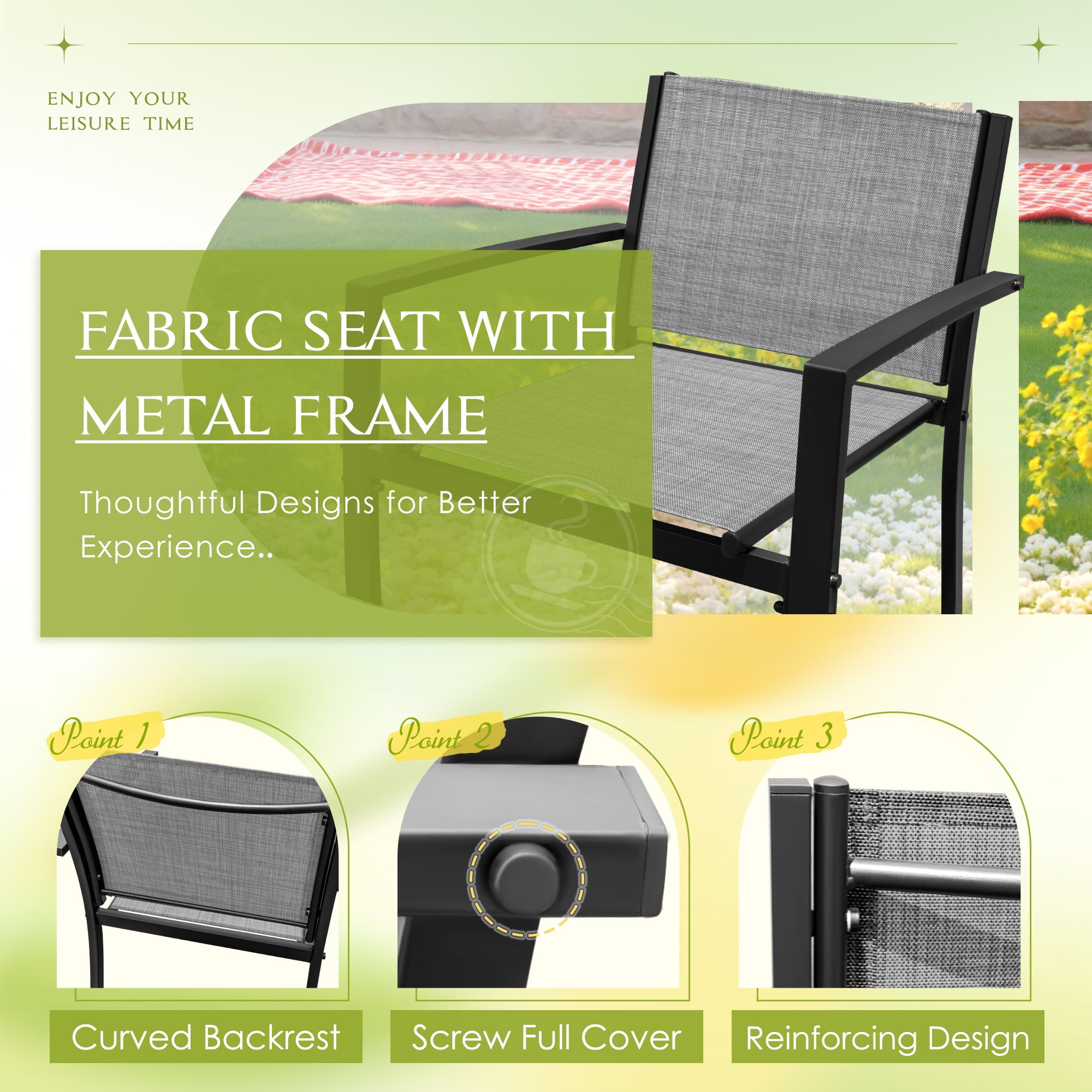 LACOO 4 Pieces Outdoor Furniture Set Patio Textilene Steel Conversation Set with Loveseat Tea Table for Lawn and Balcony, Gray