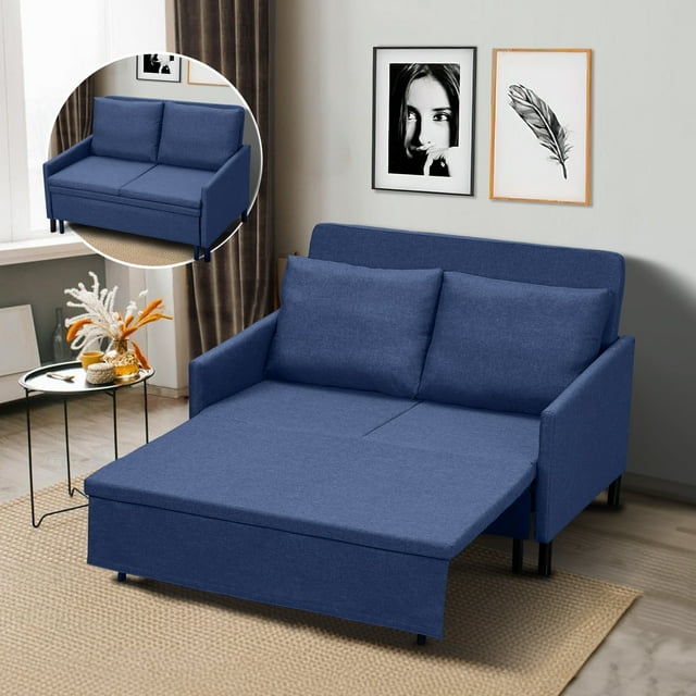 BIGSYY Causeuse Convertible 3-en-1 avec Lit Escamotable et Rangement, Design Moderne et Compact pour Adultes, Bleu