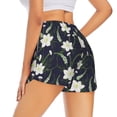 thumbnail image 3 of Xecao's Lilies Flowers for a double-layer running short for women, perfect for gym, tennis, and more, featuring a convenient pocket., 3 of 9