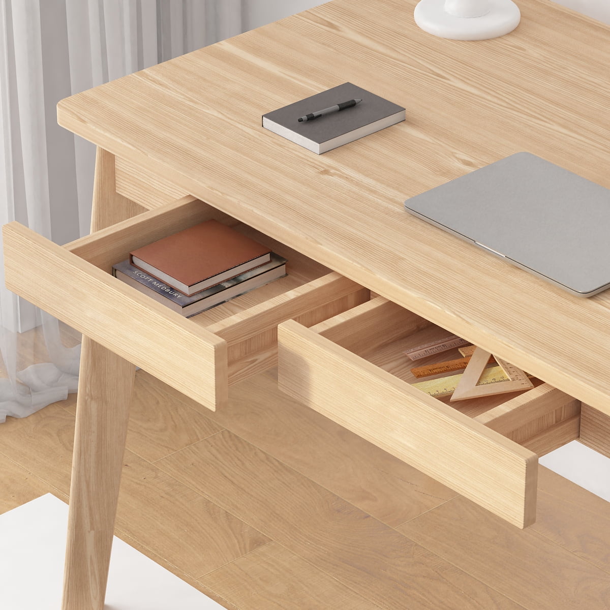 KULAGAGA Modern Simple Style 47.2"*21.6" PC Desk Computer Desk with Solid Wood Legs, Home Office Study Writing Table Workstation, Oak
