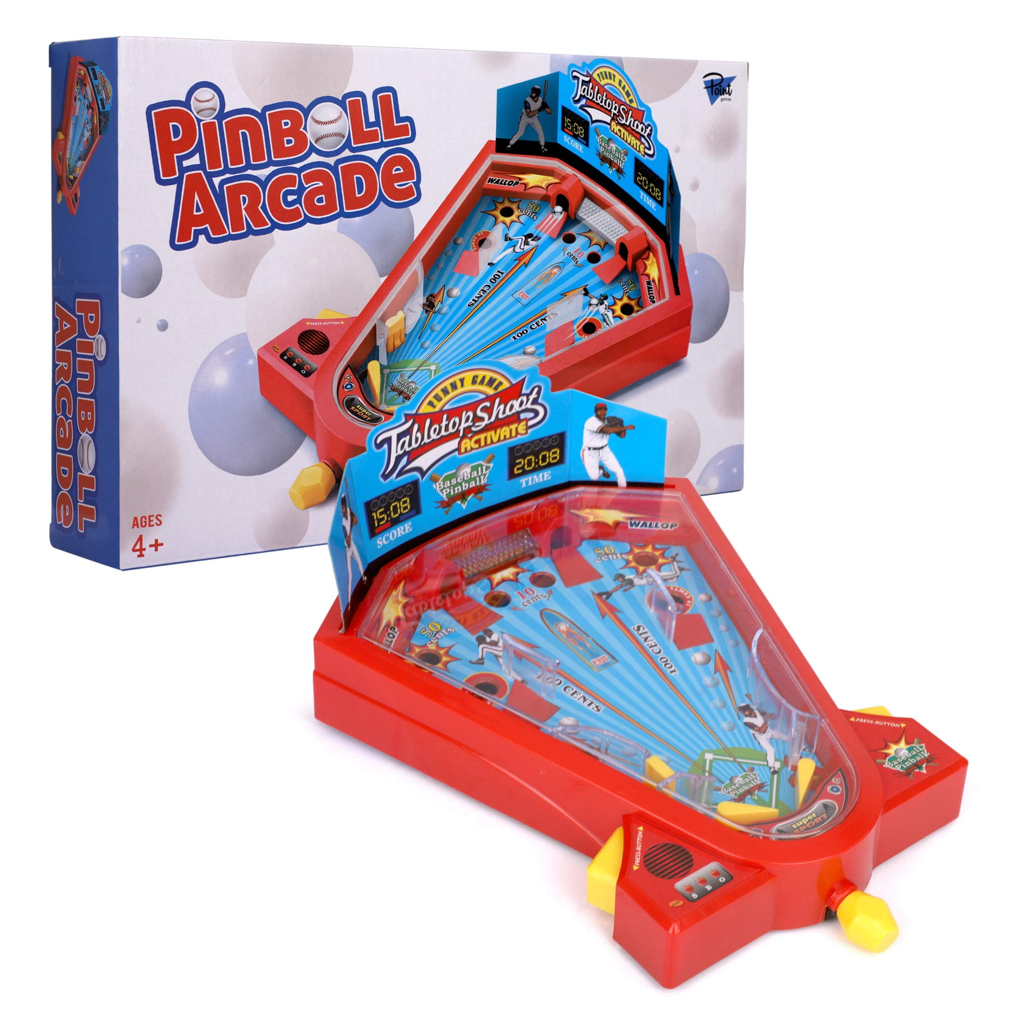 Point Games Pinball Arcade - Miniature Tabletop Baseball Board for Kids - Self-Contained and Safe Arcade Toy - Small Baseball Table Game- Pinball Machine for Kids