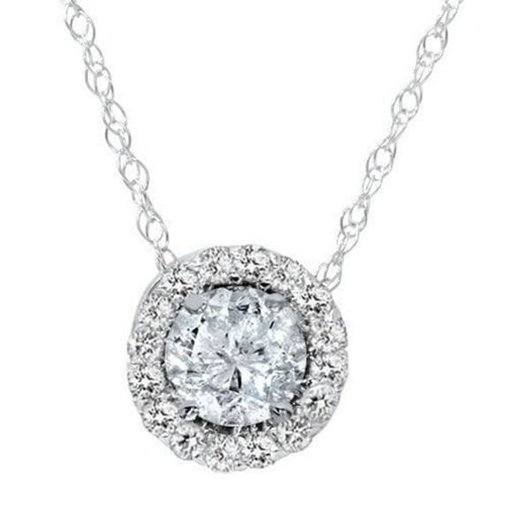Pompeii 3/8ct Diamond Round Solitaire Halo Pendant 10K White Gold (J-K,I2-I3)