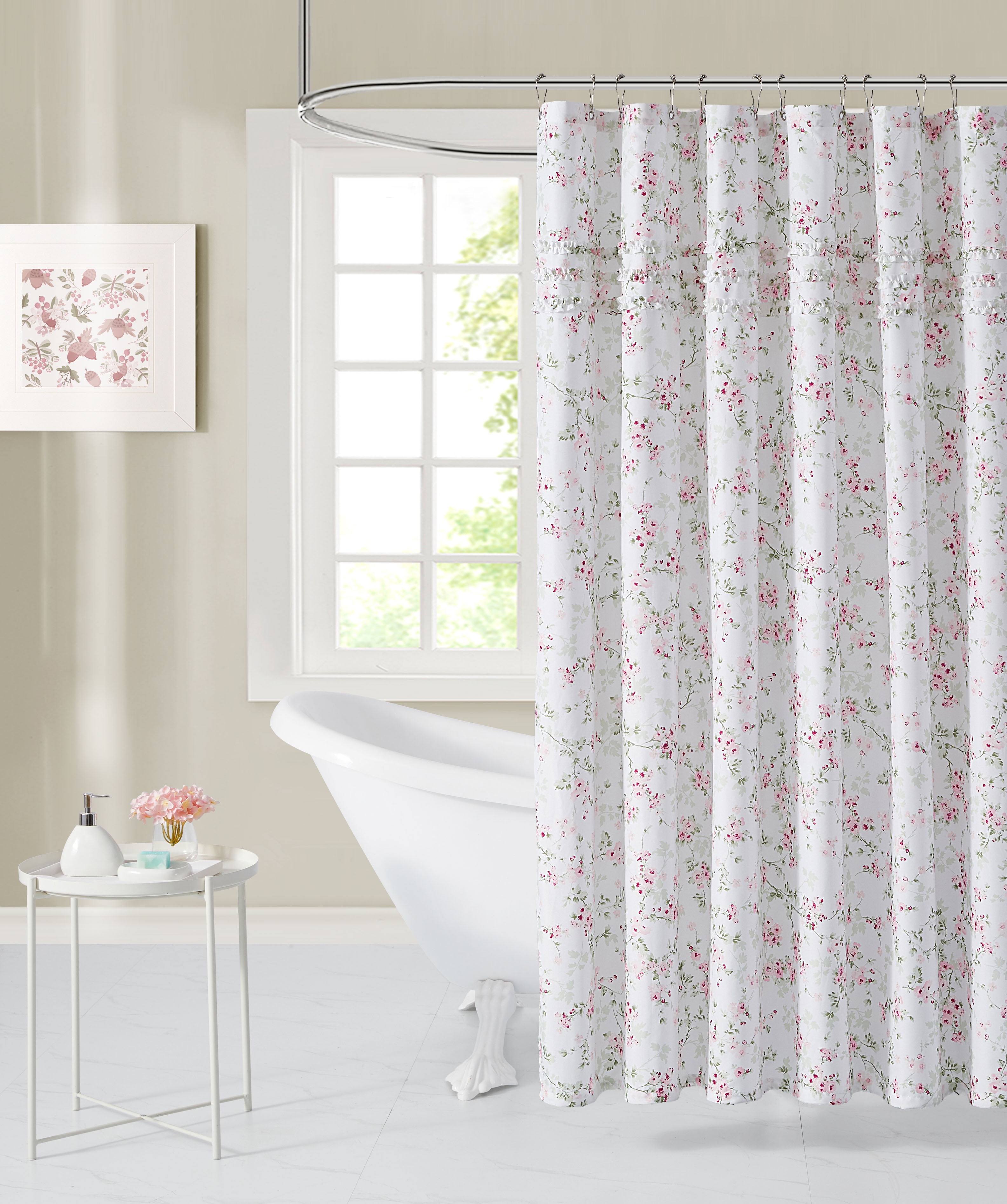 Simply Shabby Chic Cherry Blossum Printed Polyester Shower Curtain with ...