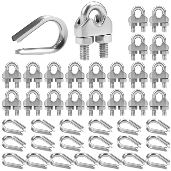 AEVXKHI 20PCS U Shaped Cable Clamp with 20PCS Cable Thimble, 304 Stainless Steel Wire Rope Clamp, Multipurpose Wire Rope Clip for Clothesline