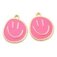 thumbnail image 2 of Alloy Enamel Pendants Golden Flat Round with Smiling Face Charm Hot Pink 24.5x20x1.5mm Hole: 2mm 10pcs, 2 of 3