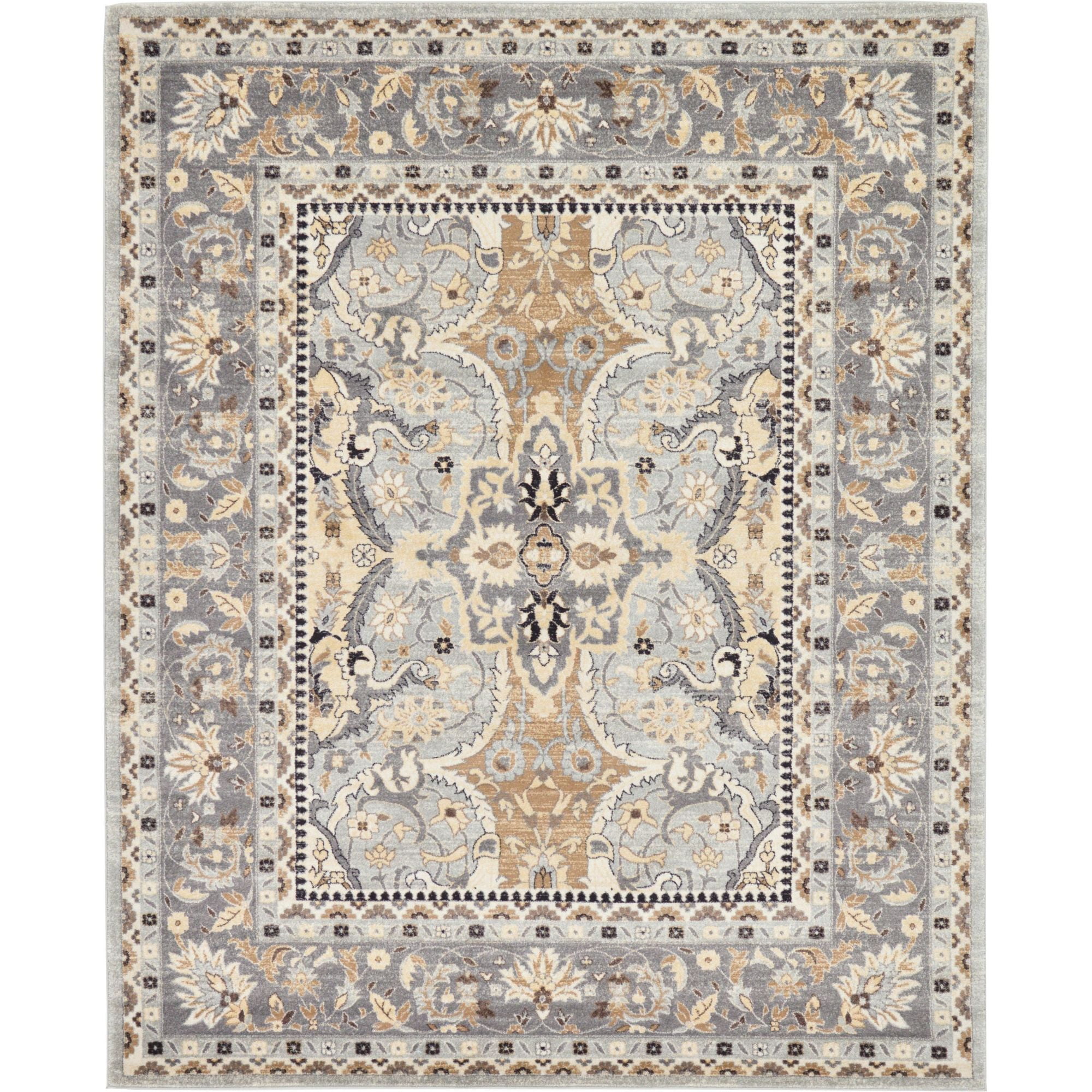 8' x 10' Gray and Ivory Medallion Patterned Rectangular Area Throw Rug