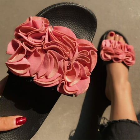 

AXXD Women Pink Sandals Clearance Under $10 Summer Casual Big Flower Flat Sandals Shoes Flip Flop