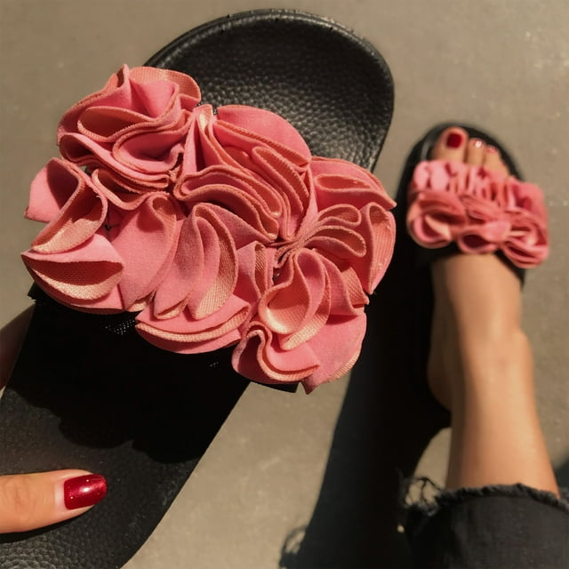 CEHVOM Sandales Plates Décontractées pour Femmes à Grande Fleur Tongs