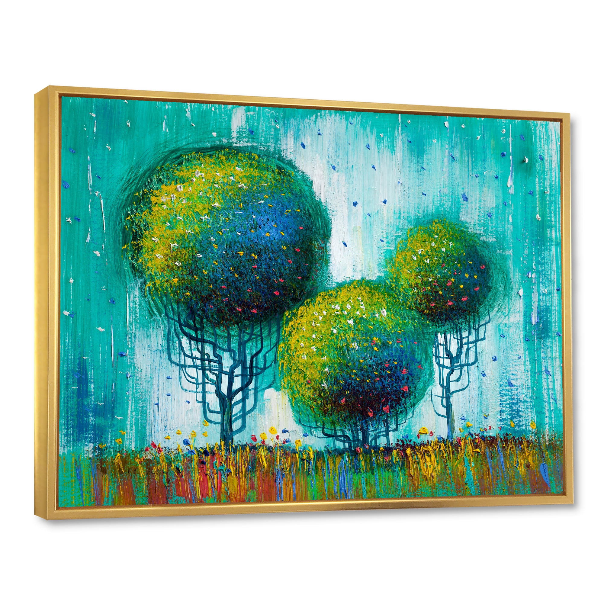 Designart 'Colourful Landscape Trees Impressionist II' Modern Framed Canvas Wall Art Print
