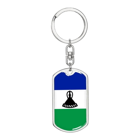Lesotho Flag Keychain Dog Tag Stainless Steel or 18k Gold