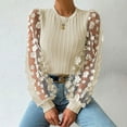 thumbnail image 2 of Bmisegm Mesh Small Flower Chiffon Shirt for Women's 2024 Spring/summer Round Neck Pullover Long Sleeved Top Women Clothes Khaki XXL, 2 of 4