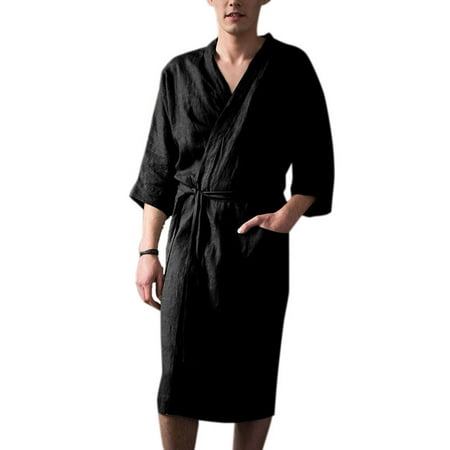 Men's Cotton Linen Pajamas Bathrobe Robe Summer Gown (Best Pajamas For After Delivery)