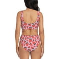 thumbnail image 3 of Kdxio Cartoon Strawberry Print Women's 2 Piece High Waisted Wrap Spaghetti Strap Summer Swimsuit Bikini Set-Large, 3 of 7