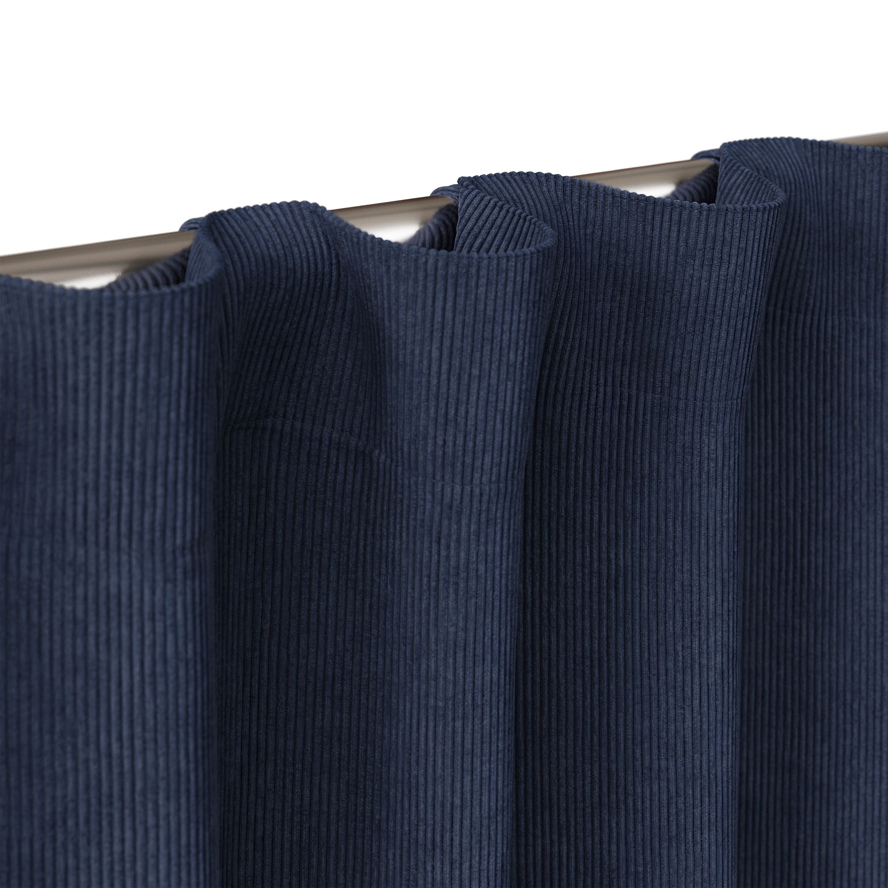 Mainstays Kids Dark Navy Solid Ribbed Corduroy Blackout Rod Pocket with Back Tabs Single Curtain Panel, Set of 1, 38" W x 63" L