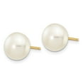 thumbnail image 2 of Real 14kt Yellow Gold 8-9mm White Button Freshwater Cultured Pearl Stud Post Earrings; for Adults and Teens; for Women and Men, 2 of 3