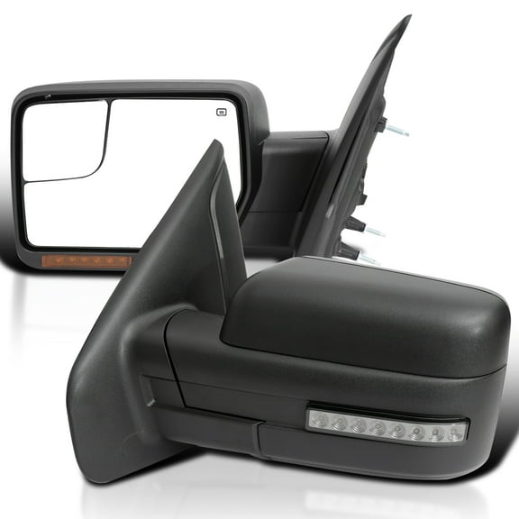 Spec-D Tuning Black Power Heated   LED Signal   Puddle Light Side Mirrors Compatible with 2007-2014 Ford F-150, Left   Right Pair