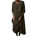 thumbnail image 2 of Honeeladyy Women Summer Fashion Casual Round Neck Half Sleeve Linen Pocket Solid Loose Dress summer dresses for women, 2 of 5