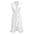 thumbnail image 5 of IDALL Robes d'Été, Robes Petites Femmes Col en V Manches Courtes à Volants Longue Robe Élégante, Robe Ajustée et Évasée, Robes Femmes Robe Blanche L, 5 of 5