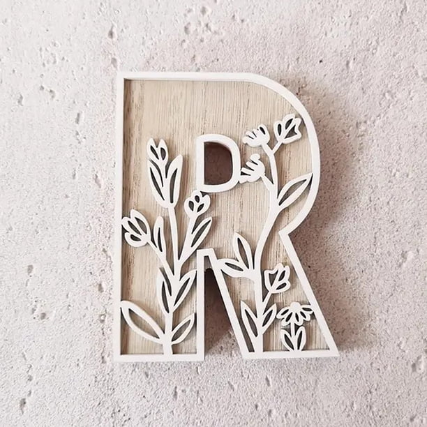 Letras de 5 pulgadas y 26 letras para decoración de paredes. Las flores se pueden pintar sobre madera. Letras para habitaciones infantiles. Letras de madera para manualidades. Letreros con nomb...