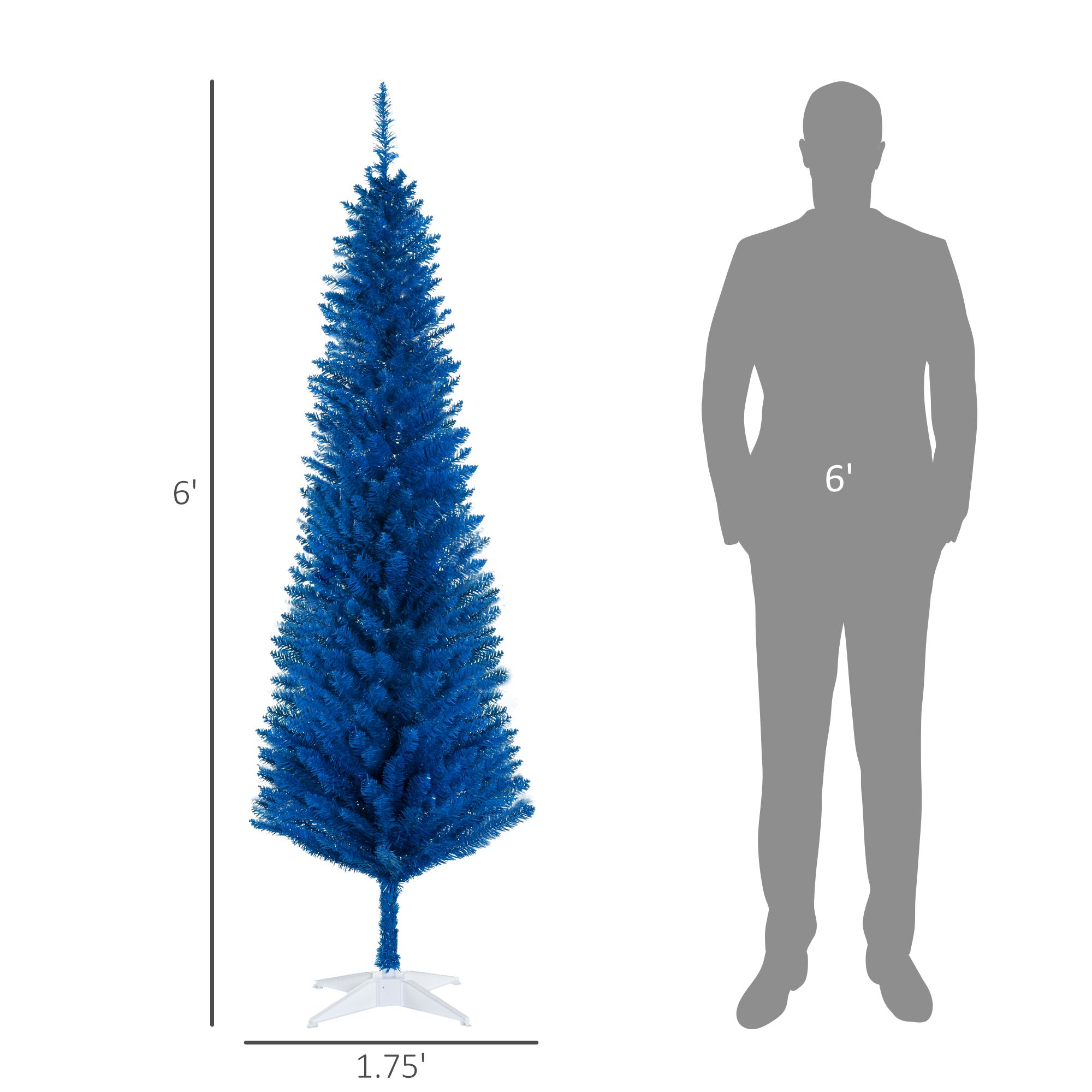 Pencil Christmas Tree, 6 ft Artificial Holiday Tree with 390 Branch Tips and Plastic Stand, Slim Space-Saving Design for Small Rooms and Apartments