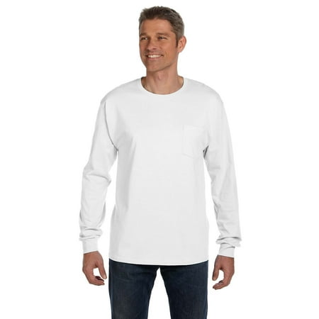 The Hanes Mens 61 oz Tagless Long Sleeve Pocket T-Shirt - WHITE M