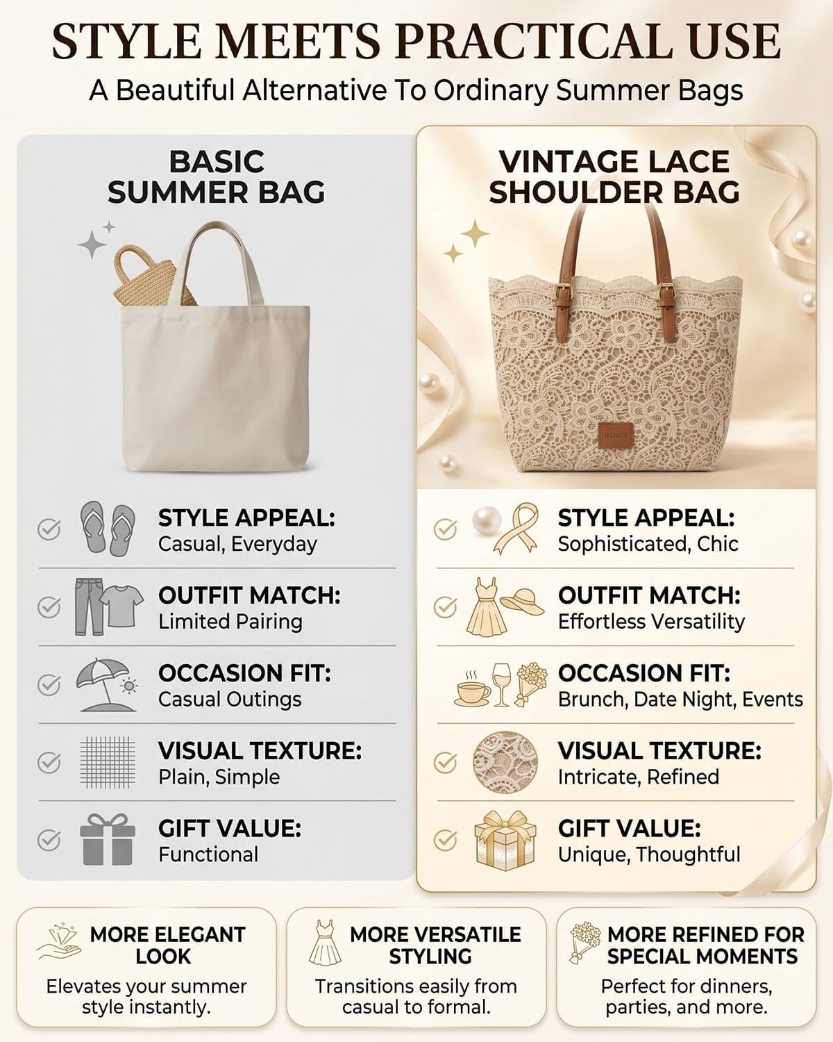 Vintage Lace Shoulder Bag for Women, Crochet Purse Summer Handbag 2026, Lightweight Tote Bag for Beach Travel Shopping