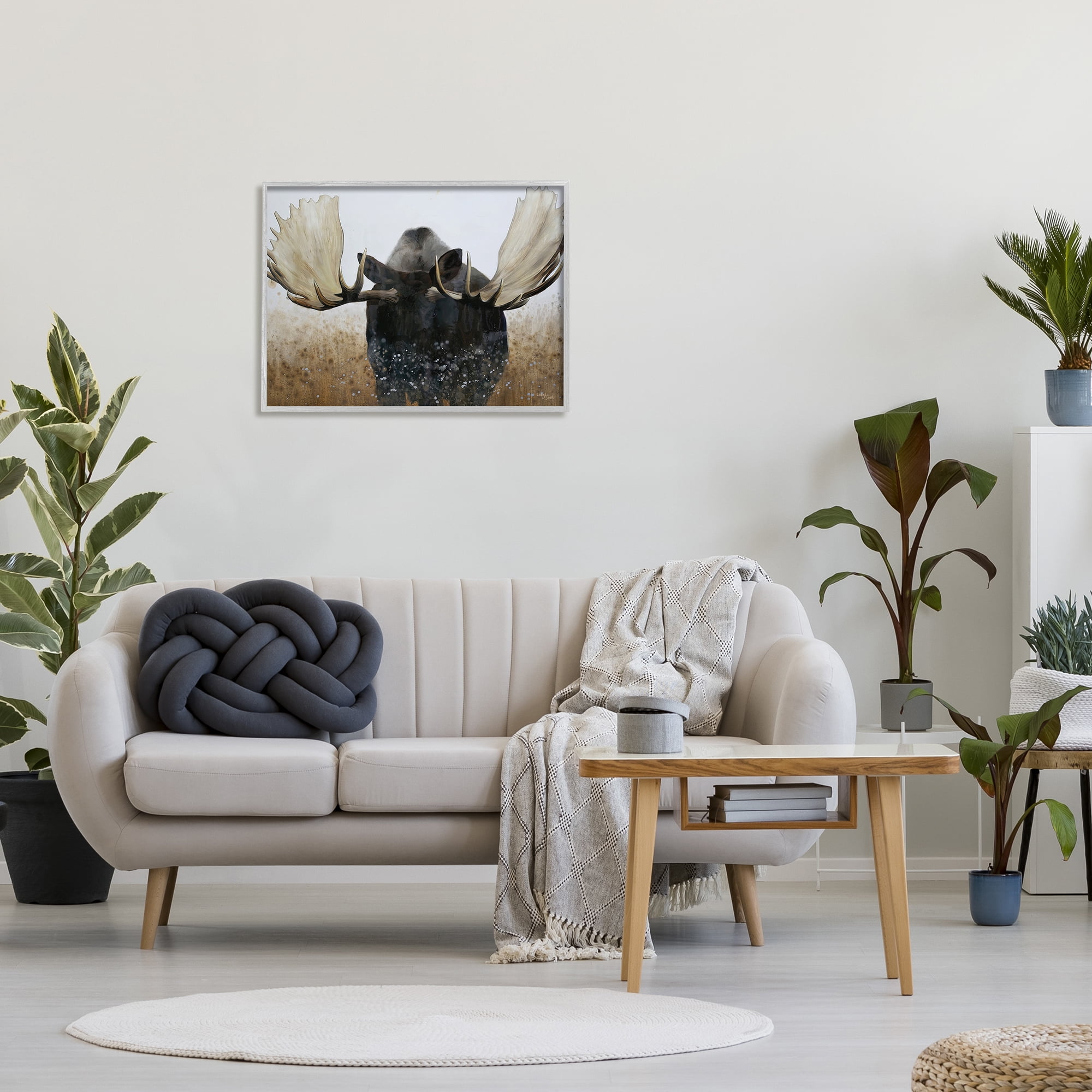 Stupell Industries Moose Portrait Modern Splash Animals & Insects Painting Gray Framed Art Print Wall Art, 30 x 24