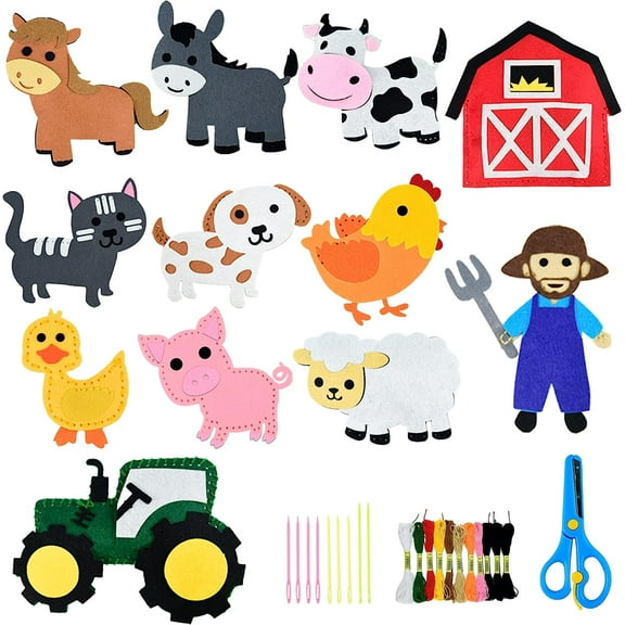 Sewing Kit for Kids,Farm Animals Crafts Sew Projects for Sewing Beginner,12pcs Plush Animals Sewing Kit for Girls 7 8 9 10 11 12 Years