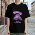 thumbnail image 3 of Black T Shirts for Men, UFO Pig Keep Calm And Explore, Graphic Mens Graphic Tees, 24936728,S, 3 of 8