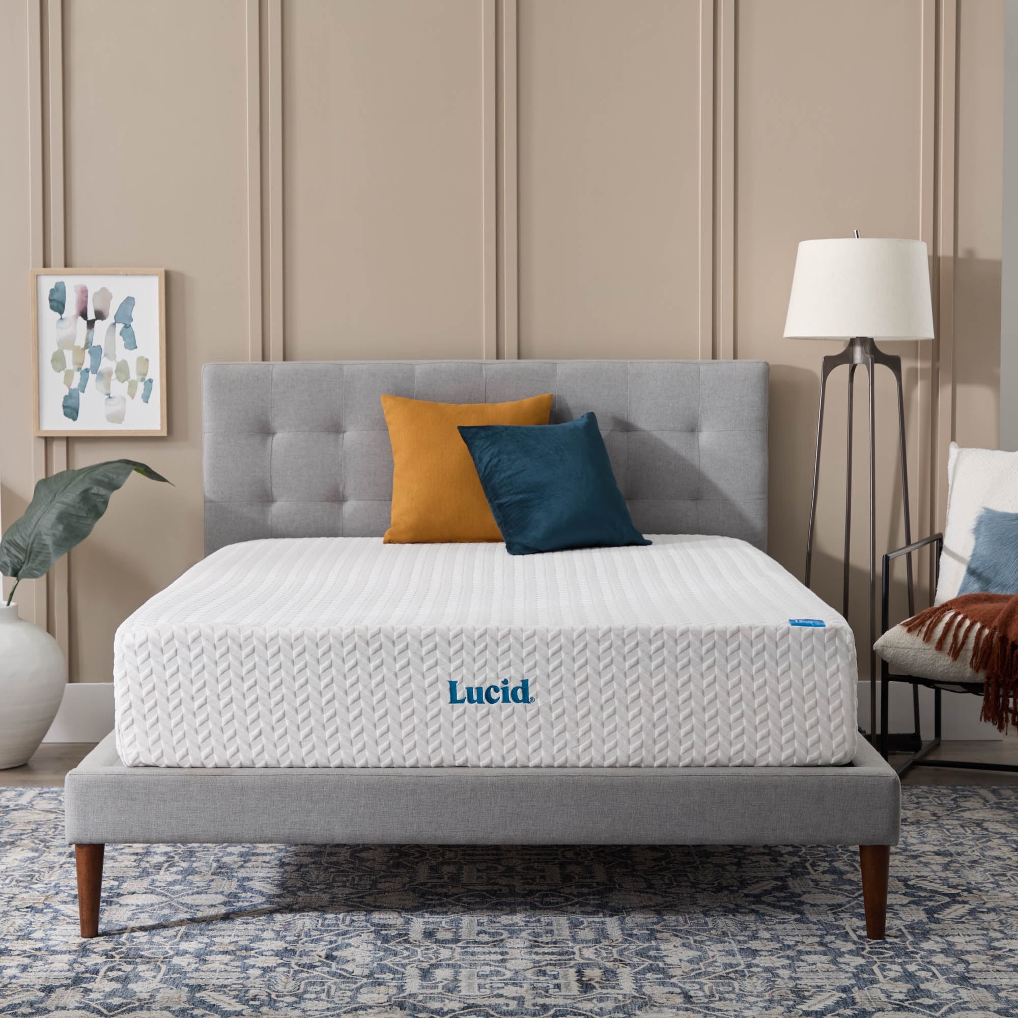 Lucid Refresh 12" Gel Memory Foam Mattress with 14" Platform Bed Frame, King