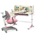 thumbnail image 1 of Gymax Enfants Table de Dessin Réglable en Hauteur Bureau d'Étude et Chaise W / Étagère Rose, 1 of 10