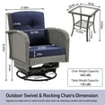thumbnail image 3 of Segmart 3-Piece Outdoor Rocking Chairs Set, PE Wicker Rattan Conversation Bistro Furniture Sets with Glass Top Side Table for Porch Backyard, Max Weight, 360LBS, Dark Blue, 3 of 8