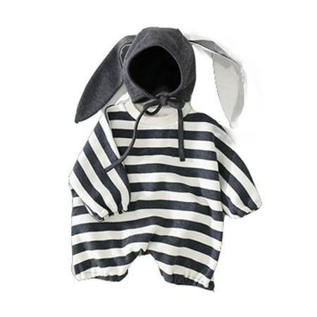 

AIMAOMI Baby Boys Girls Striped Romper Jumpsuit Bunny Ear Hat Cap Set H