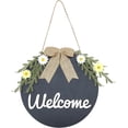 thumbnail image 1 of Welcome Sign Natural Wood Door Hanging Decoration for Front Door Decoration with Hemp Rope Flat Round with Bowknot Black 52cm, 1 of 7