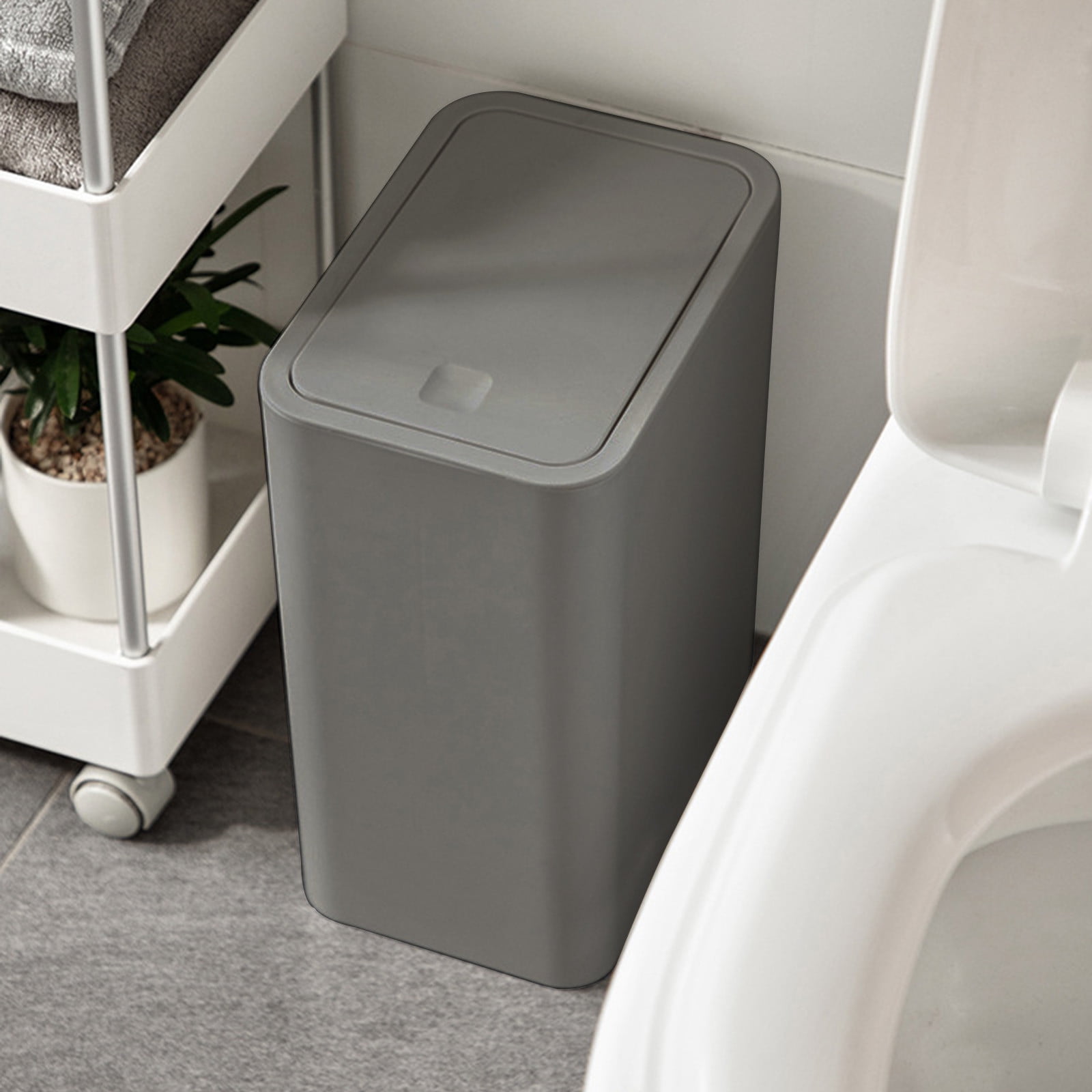2-Pack Soft-Close Trash Cans with Lid, 3-Gallon Slim Step-On Garbage Bins for Bathroom, Kitchen & Office, Space-Saving Design,Gray