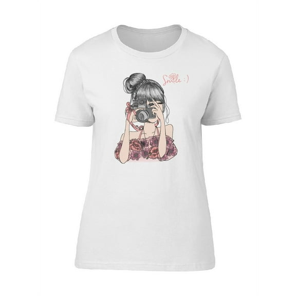 Cute Girl With Smile Camera T-Shirt Women -Image by Shutterstock, Female Medium