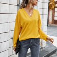 thumbnail image 3 of Blusa de mujer de manga larga de color puro con cuello en V y bolsillo para invierno otoño, 3 of 8