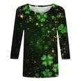 thumbnail image 4 of ZVAVZ Hauts d'Été pour Femmes, T-Shirts Graphiques Trèfle à Manches 3/4 Verts Col Rond Tuniques Blouses de Vacances Vert, 3TG, 4 of 5