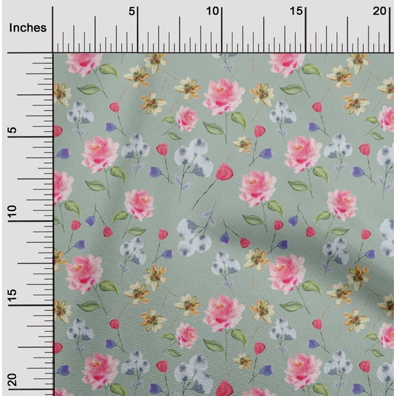 oneOone Cotton Flex Dusty Green Fabric Flower & Leaves Watercolor Sewing Material Print Fabric By The Yard 40 Inche Wide