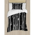 thumbnail image 1 of Black and White Twin Size Duvet Cover Set, Sketch Style Jungle with Long Tree Trunks and Birds Autumn Nature Doodle, Decorative 2 Piece Bedding Set with 1 Pillow Sham, Black White, by Ambesonne, 1 of 3