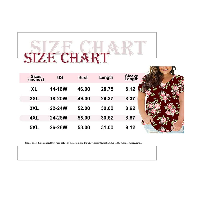 TIYOMI Plus Size Tops For Women Floral Print T-Shirts Short Sleeve Tees  Wine Red Basic V-Neck Pullover Tunics Casual Loose Fit Blouses 5XL 26W 28W  