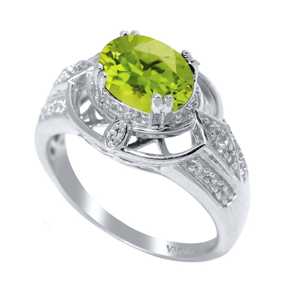 Sterling Silver with Natural Peridot and White Topaz Vintage Ring