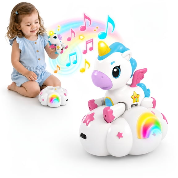 JUGAAD LIFE Musical Unicorn Baby Toys for 6 12 24 Months, Baby Crawling Toys with Light-up, Early Learning Educational Toys for 1 Year Old Girl Boys Girls Gift