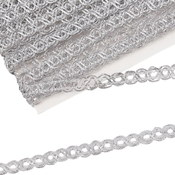 10,94 yardas de encaje diminuto de 0,2 pulgadas de ancho, mini encaje, cinta para manualidades DIY para ropa, costura, suministros de manualidades y decoraciones para envolver regalos, color plateado