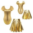 thumbnail image 3 of vastwit Women's Shiny Metallic Gymnastics Dance Leotard with Flared Mini Skirt Gold L, 3 of 4