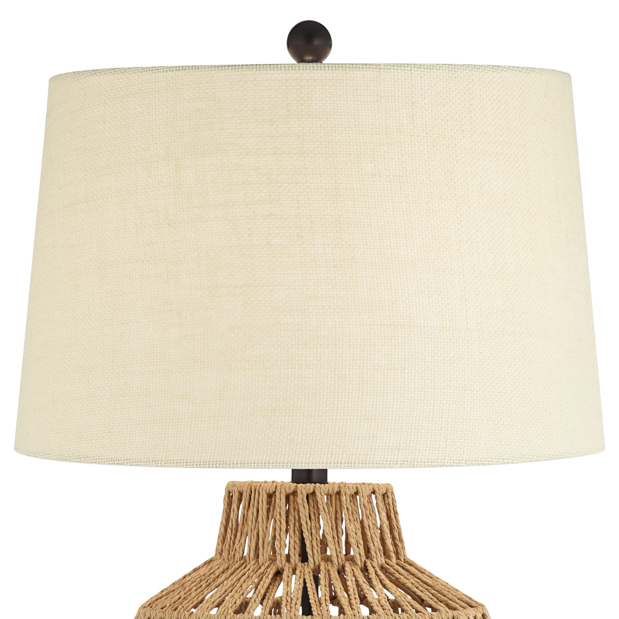 360 Lighting San Marcos Modern Coastal Table Lamp 27" Tall Natural Wicker Oatmeal Drum Shade for Bedroom Living Room Bedside Nightstand Office Kids