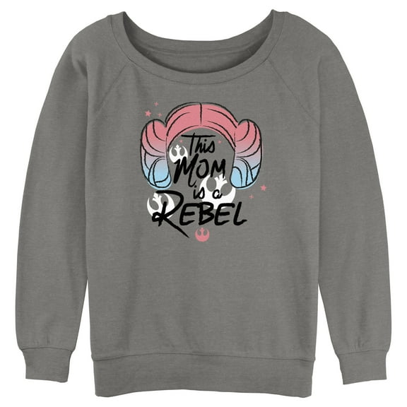 Junior's Star Wars Mother's Day Leia Rebel Mom  Sweatshirt Gray Heather Medium
